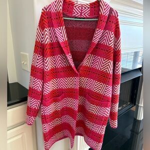 CHARLIE B Pink and Red Chevron Cardigan